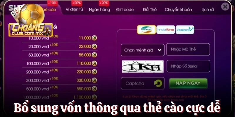Bổ sung vốn thông qua thẻ cào cực dễ